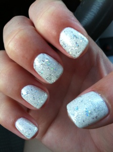 white sparkle nails